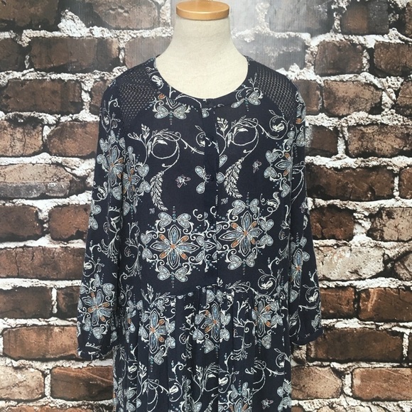 Hinge Dress Boho Floral Butterfly Blue Small - Picture 1 of 13